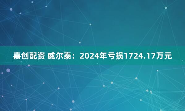 嘉创配资 威尔泰：2024年亏损1724.17万元